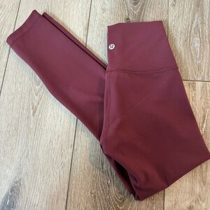 Lululemon Wunder Train High Rise Tight 25” Leggings Red Merlot Burgundy Dark Red